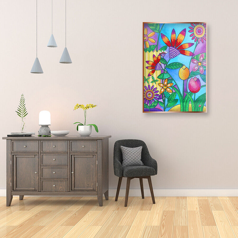 5D Rhinestone DIY Special Shaped Kit Colorful Flowers Diamond Painting