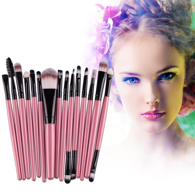 15pcs Eye Shadow Makeup Brush Set Eyes Make Up Eyebrow Brushes?Pink Black?