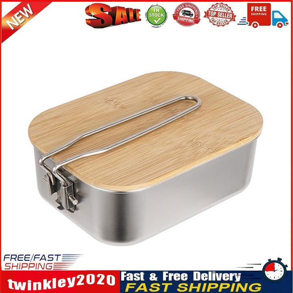 Portable Outdoor Lunch Box Stainless Steel Bamboo Wood Cutting Board Cover Newly