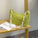Women Retro Corduroy Solid Color Underarm Bag Chain Small Handbags (Green)