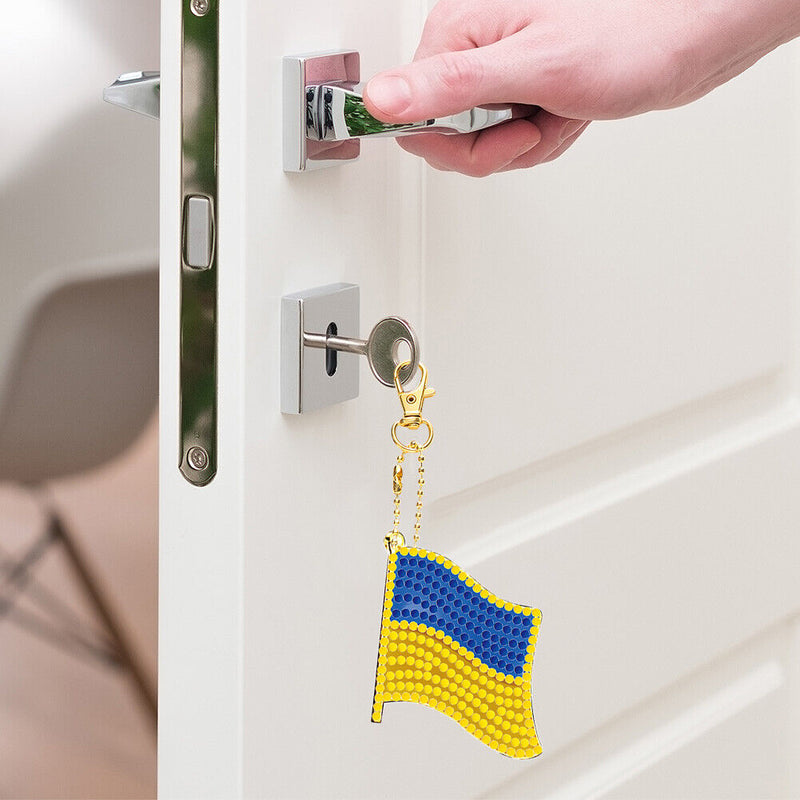3pcs DIY Diamond Painting Keyrings Ukrainian Flag Key Chain for Bag Backpack Car
