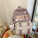 Women Cute Hit Color Backpack Student Canvas Knapsack with Pendant (Purple)