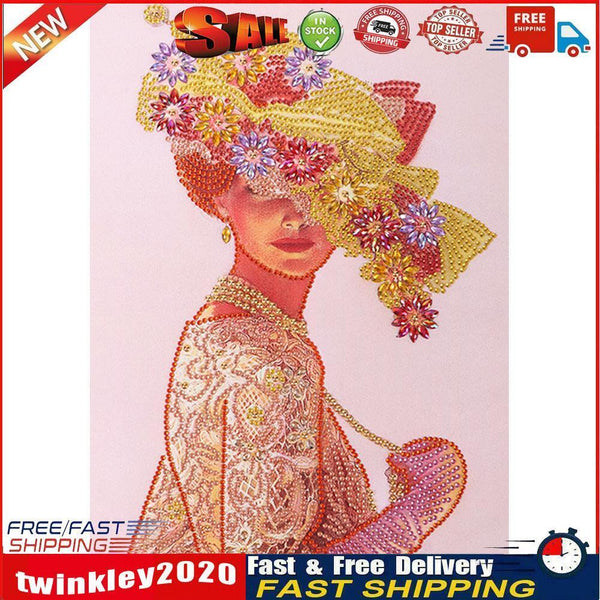 Special Shaped 5D Lady with Bowler Hat Kit DIY Diamond Painting (Y150) Newly