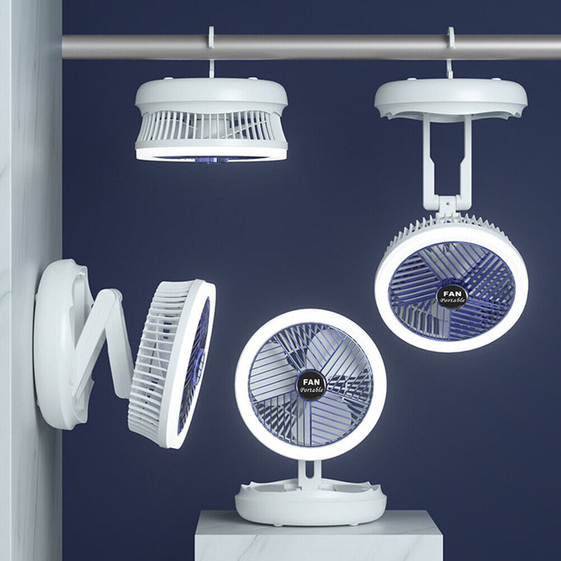 Desktop Cooling Foldable Fan with LED Light Tent Floor Standing Fans (Blue)