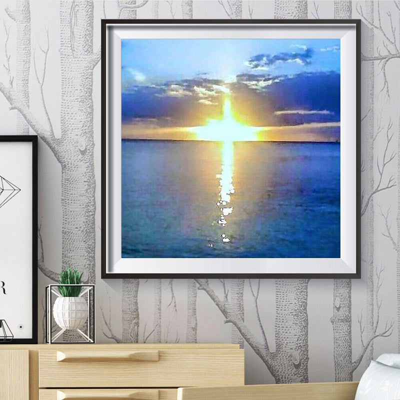 5D DIY Diamond Painting Lake Sunrise Full Drill Rhinestone Mosaic Art Picture