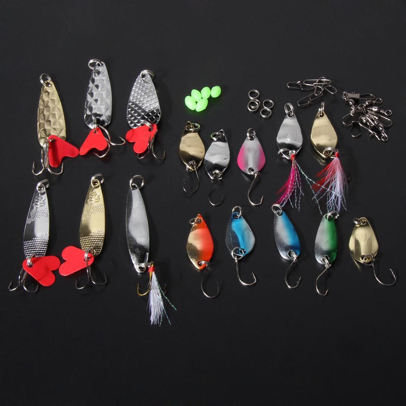 37pcs Metal Spoon Fishing Lure Kits Spinning with Box Tackle Newly