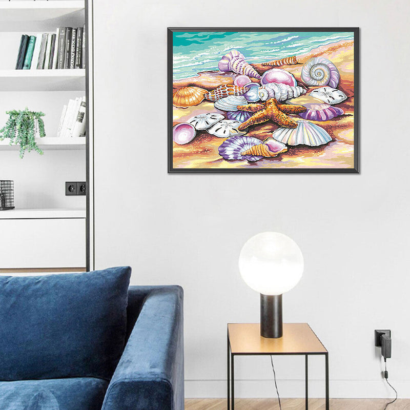 Sea Shells Oil Paint By Numbers Kits DIY Handpainted on Canvas Wall Art