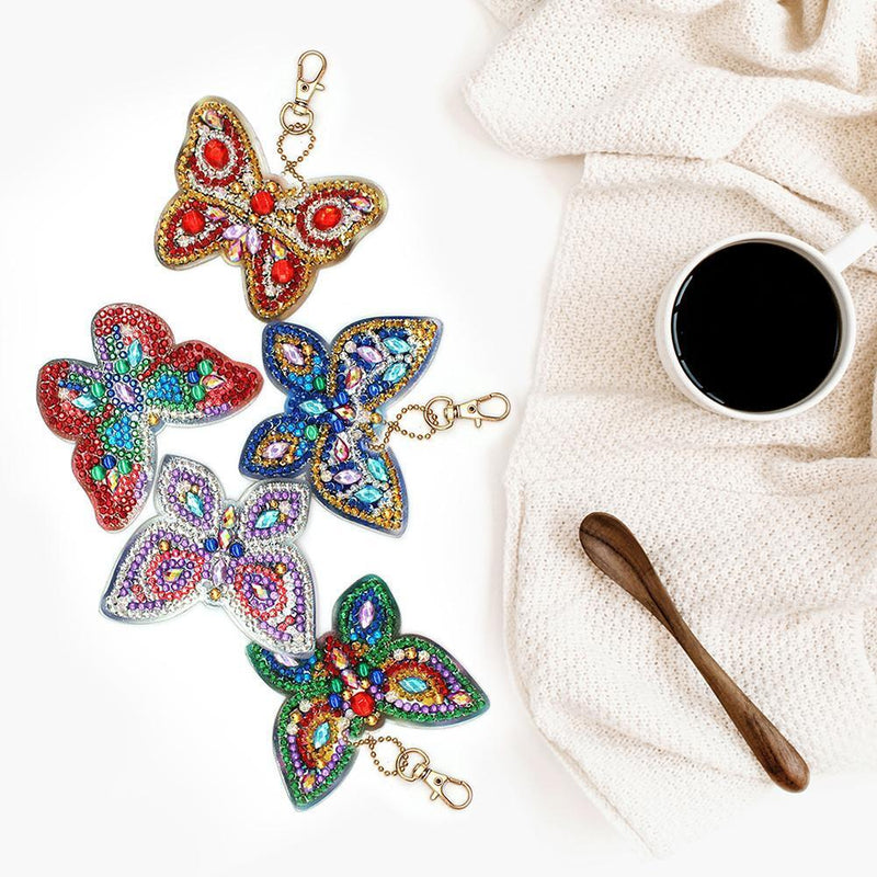 5pcs DIY Full Drill Special Shaped Diamond Painting Butterfly Women Keychain