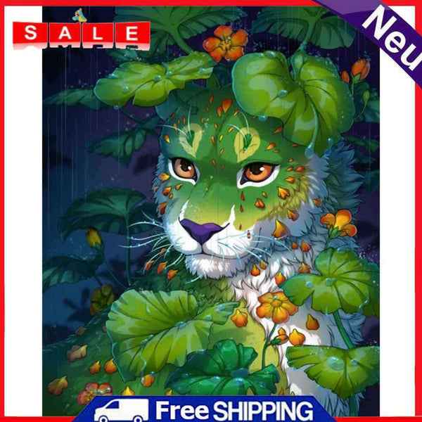 Hand Painted Oil Paint by Numbers DIY Cute Leopard Drawing Wall Decoration Gift