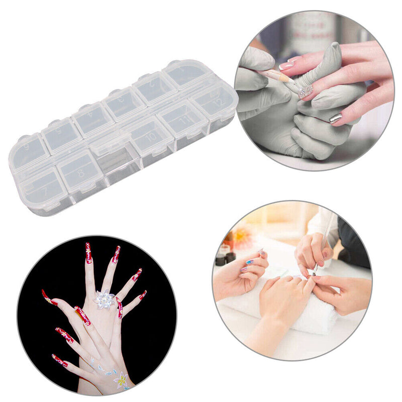 12 Grids Clear Beads Storage Box for Nail Art Manicure Jewelry Display Case