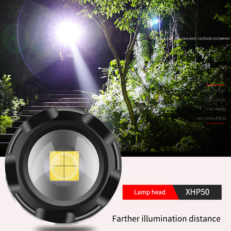 XHP50 Flashlight 5 Modes USB Rechargeable Waterproof Zoom Camping LED Torch