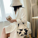 Cow Dot Printed Handbag Women PU Totes Small Underarm Shoulder Bag (Beige)