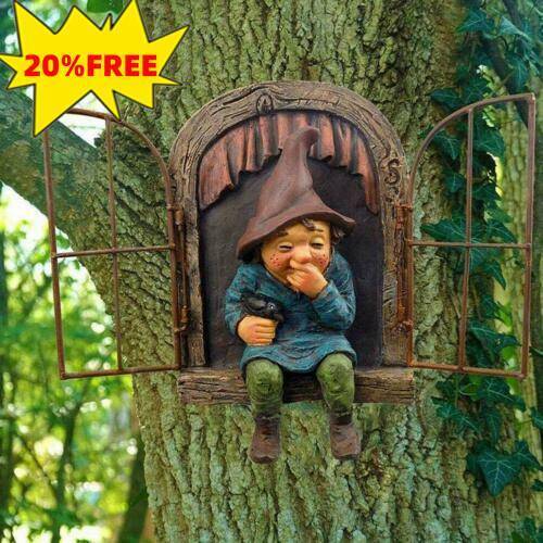 Naughty Garden Gnome Statue Elf Out The Door Tree Hugger Home Yard Decor U hot.