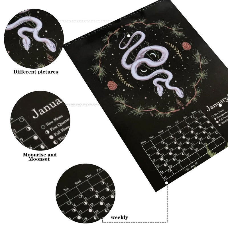 Dark Forest 2022 Lunar Calendar - Moon Phases Hanging Calendar Decoration