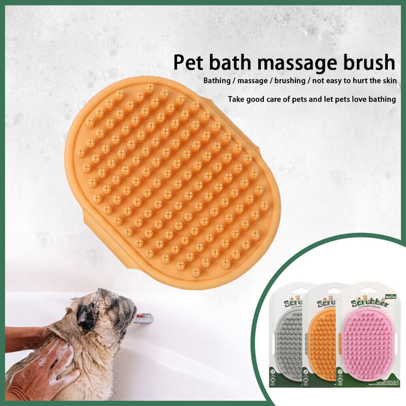 Dog Cat Bath Brush Comb Rubber Pet Hair Fur Grooming Massage Glove (Orange)
