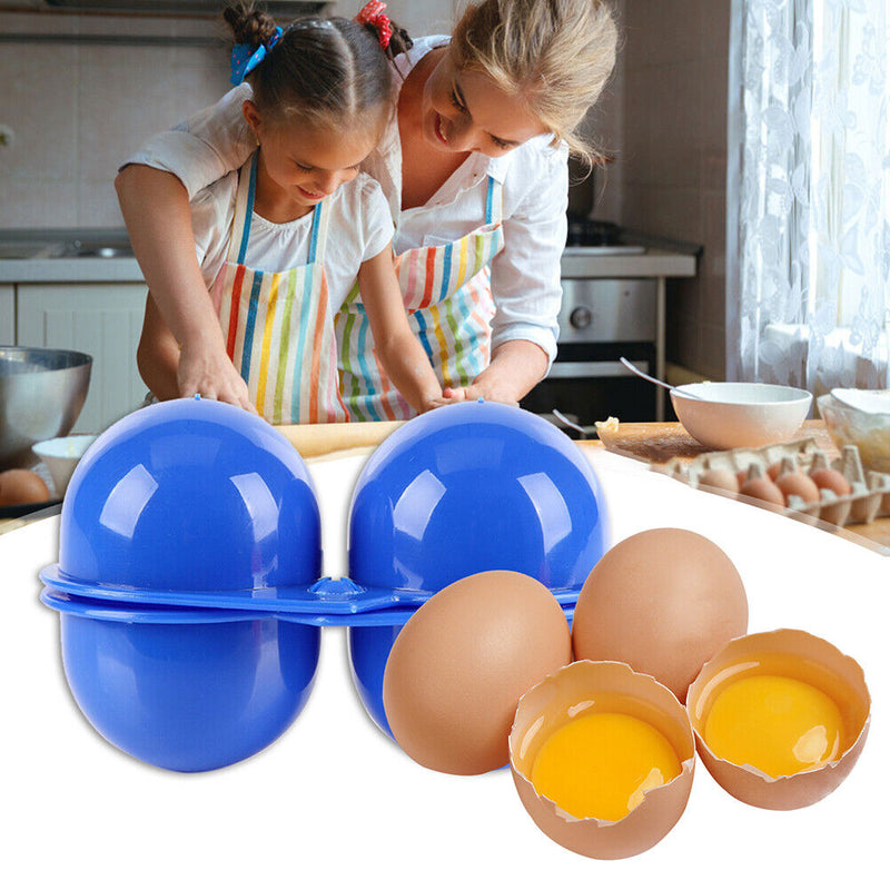 2 Grids Egg Storage Box Camping Picnic Hiking Carrier Egg Holder (blue) Newly