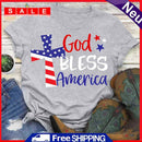 Independence Day Print Cross Letter T-Shirt (Light Grey M)