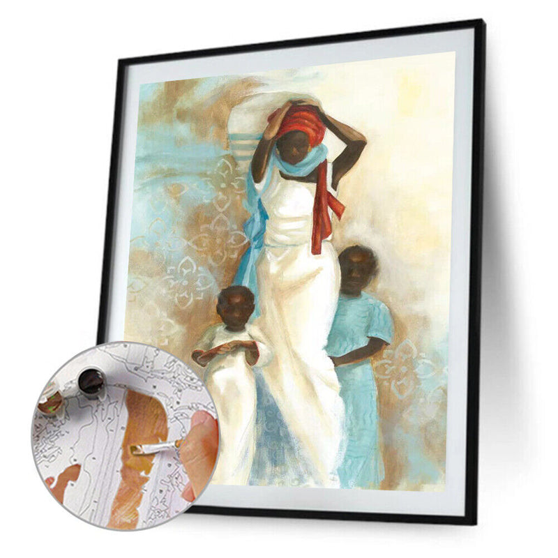 Black Mother and Son Oil Paint By Numbers Kit DIY Home Decoration Gift Wall A