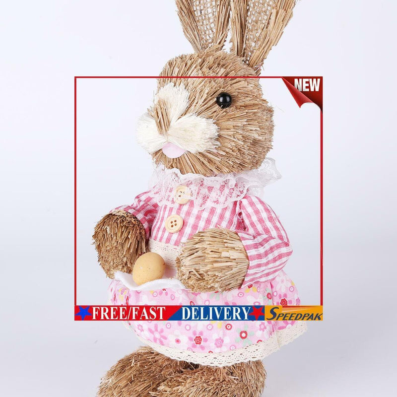 Straw Rabbit Ornament, 12 inch Standing Bunny with Carrot for Easter (5)