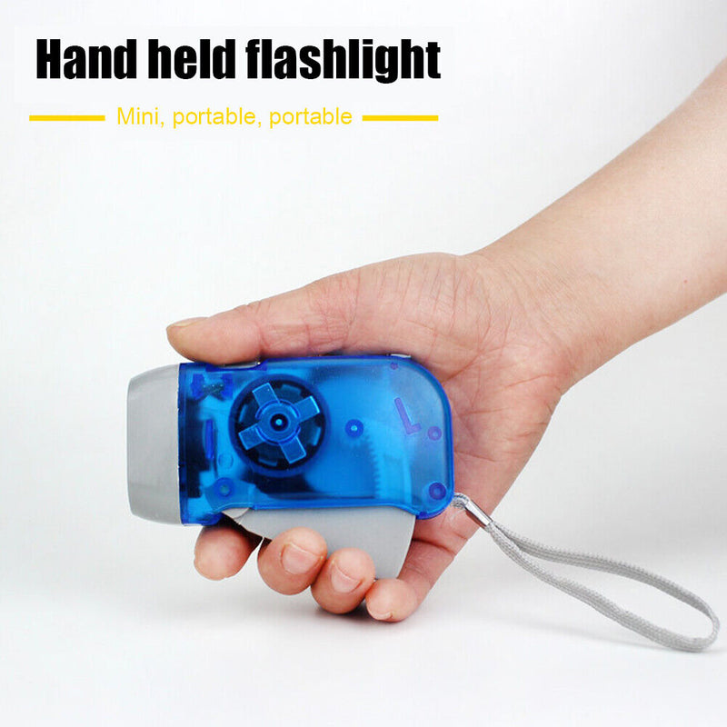 LED Hand Pressing Dynamo Flashlight Lamp Portable Hand Crank Torch (Blue) Newly