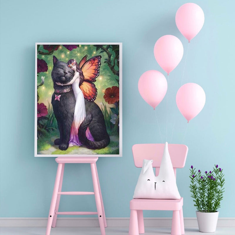 Butterfly Girl and Cat Oil Paint By Numbers DIY Home Decoration Gift Unframed