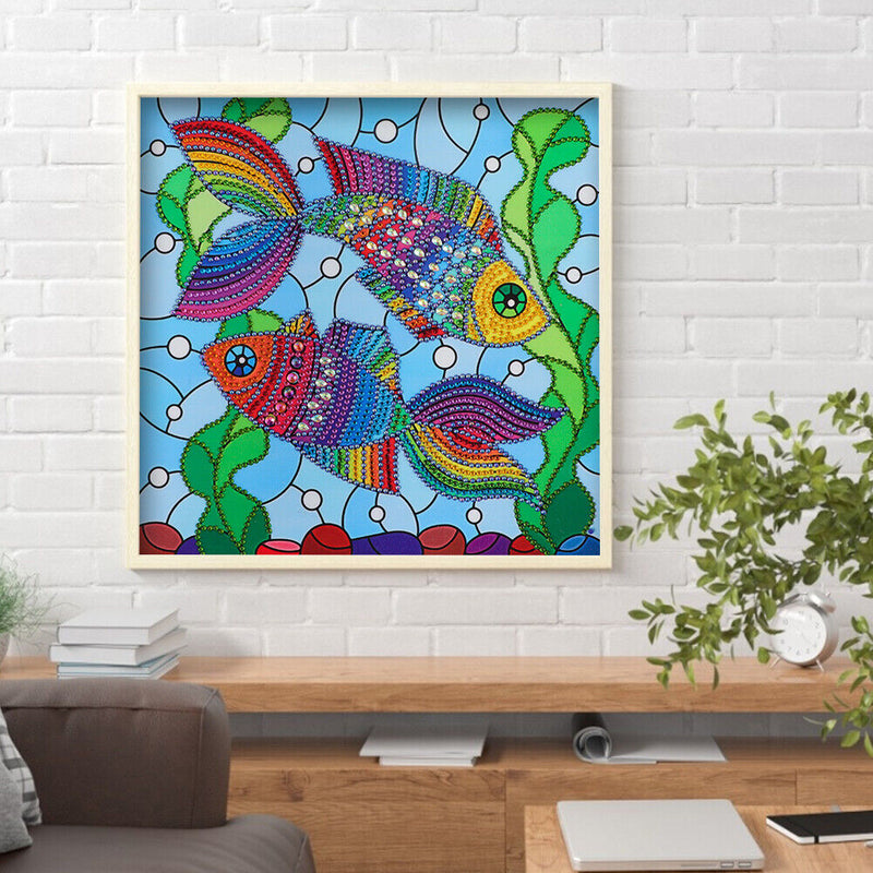 DIY Partial Drill Special Shape Fish Rhinestone Drawing for Home Decoration