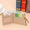 Folded Women Tassels PU Leather Handbag Girl Hasp Small Wallet Purse(Beige)
