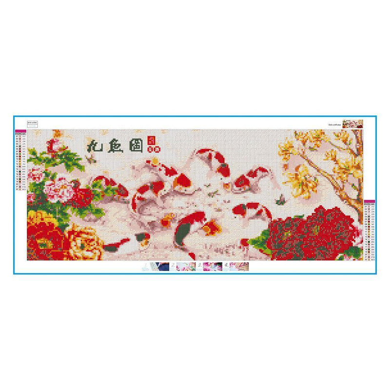 5D DIY Full Drill Diamond Painting Peony 9 Fishes Cross Stitch Embroidery