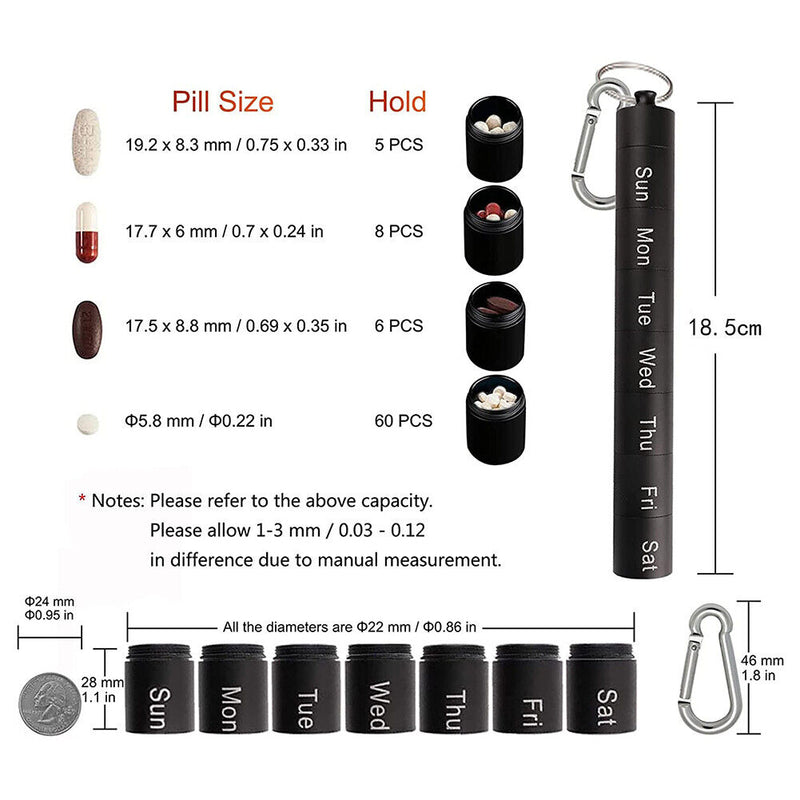 Medicine Box Weekly Tablet Holder with Keychain Separable Travel Pill Stora