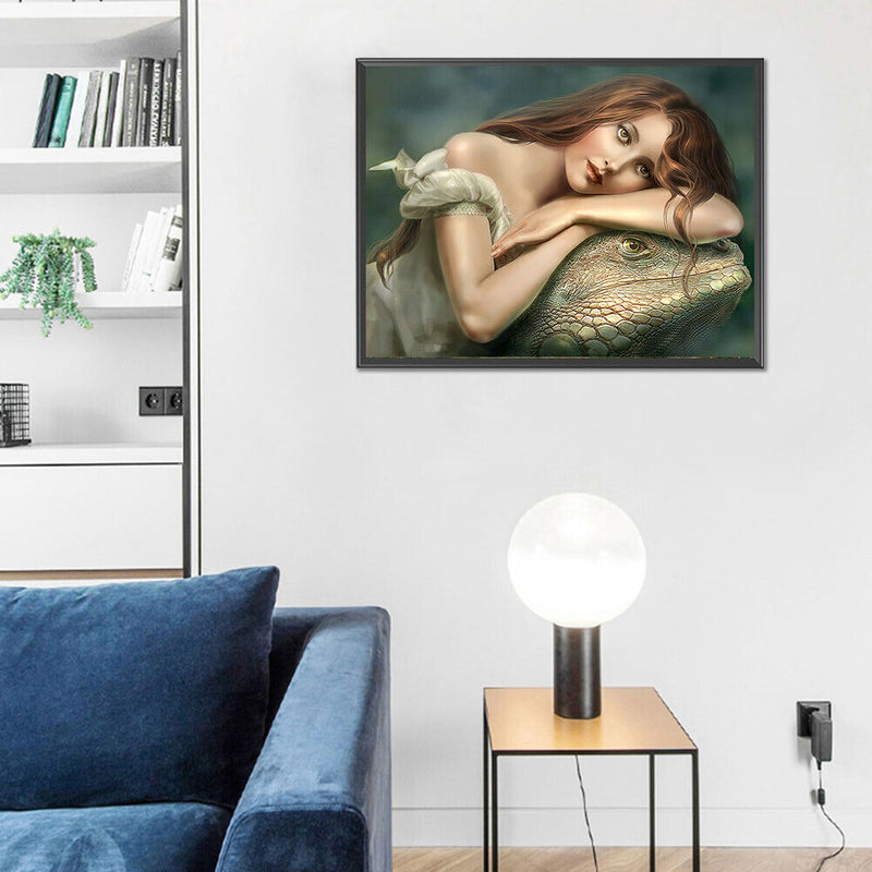 Girl and Lizard Oil Paint By Numbers Kit DIY Acrylic Painting on Canvas Art
