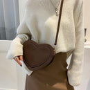 Women Retro Scrub PU Shoulder Bag Heart Shape Crossbody Bags (Dark Brown)