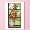 Partial Cross Stitch Cotton Needlework Kit Printed Red Leaves Decor Handicraft