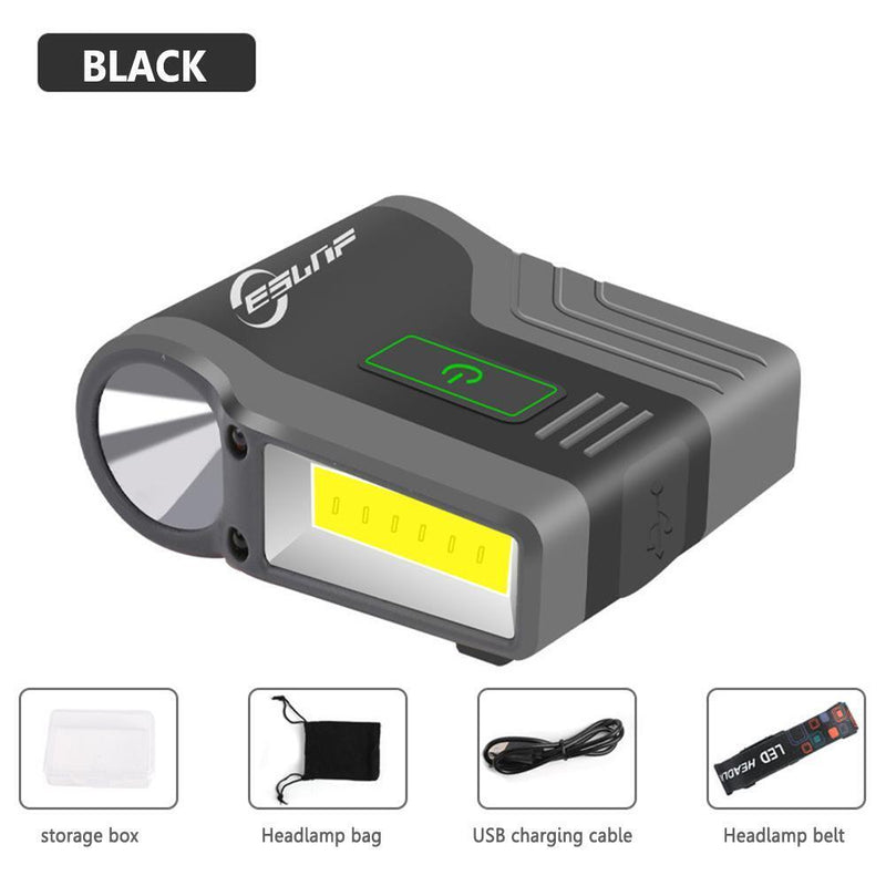 Waterproof COB LED Induction Headlights Clip-on-Cap Sports Lights (Black)