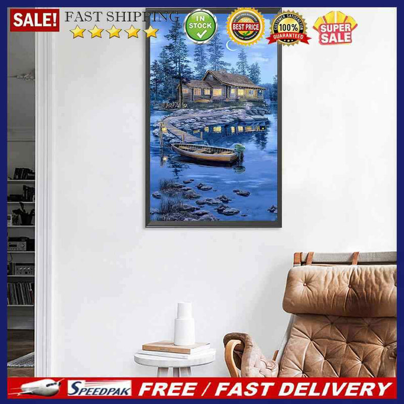 5D DIY Diamond Painting Crescent Lake House Kits Full Square Drill Wall Decor