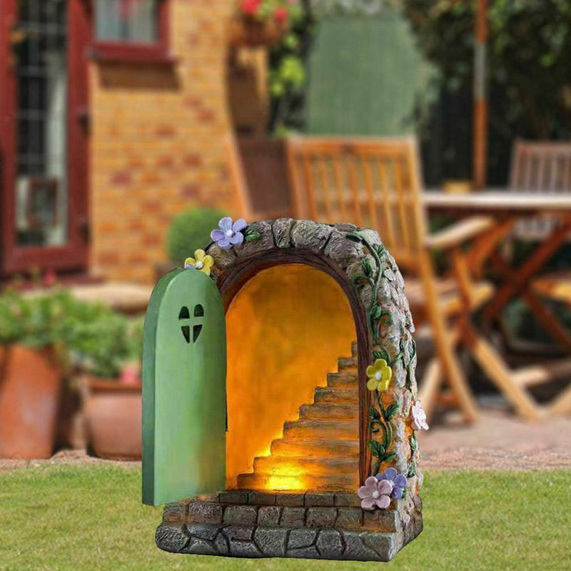 Large Fairy Doors Solar Light LED Elf Pixie Steps Magical Garden Trees Decors