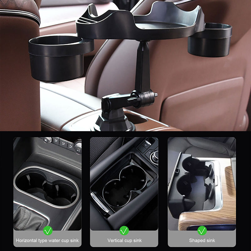 Vehicle Organizer for Drinks Rotation Function Convenient Tray with Cup Holders