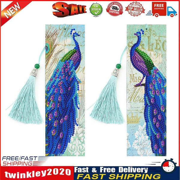 2pcs Peacock DIY Special Shaped Diamond Painting Leather Tassel Bookmark Newly