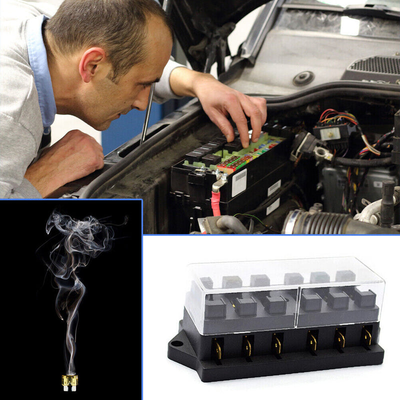 YJ-FB017 6 Ways Auto Circuit Blade Fuse Box Car Yacht RV Block Holder Case Newly