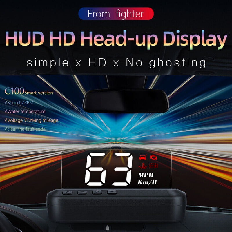 C100 OBD Car HUD OBD2 II Head Up Display Overspeed Warning Alarm System