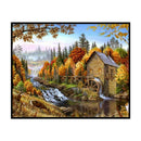 11CT Full Embroidery DIY Autumn Cottage Stamped Cross Stitch Art Needlework Kit