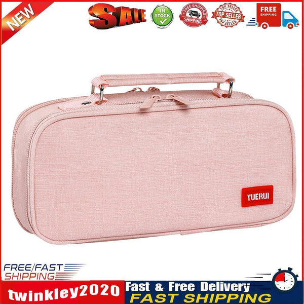 Large Capacity Pencil Case Spacious Canvas Stationery Storage Bag (Pink) Newly