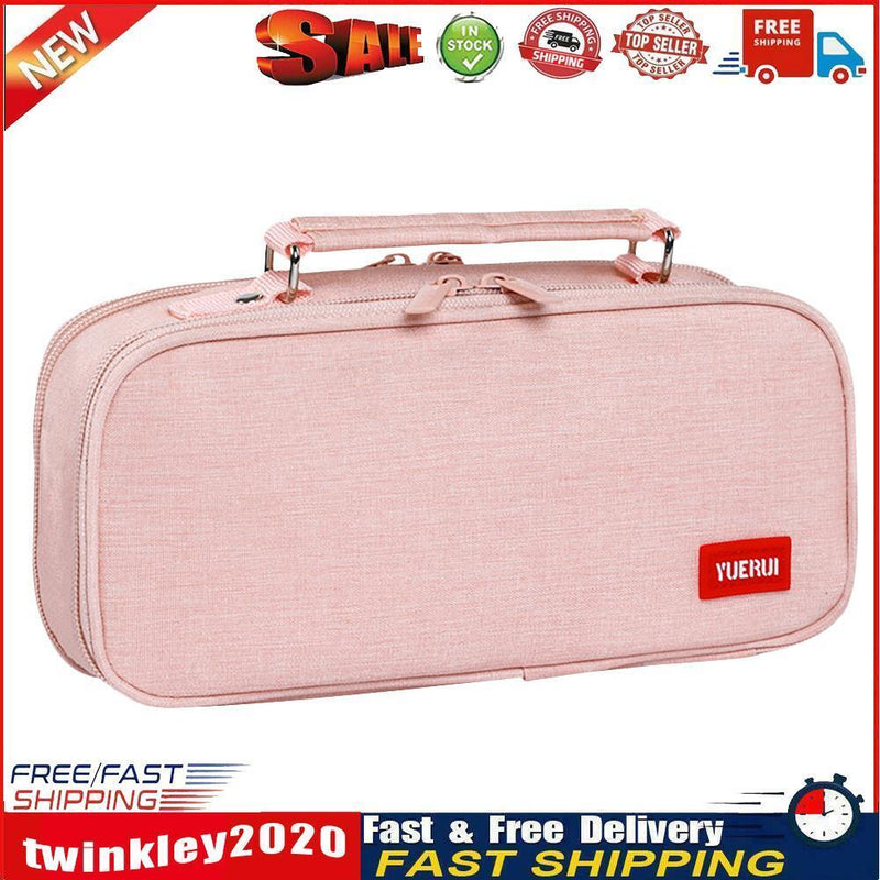 Large Capacity Pencil Case Spacious Canvas Stationery Storage Bag (Pink) Newly