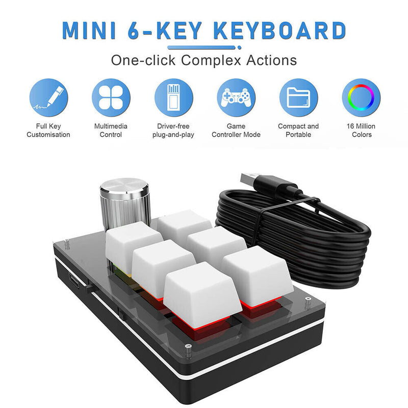 RGB Macro Keyboard Knob 6 Key 1 Knob Programmable Mechanical Keypad for Gaming