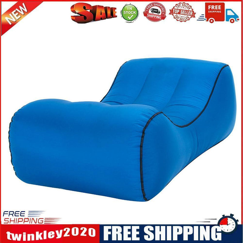 Waterproof Nylon Lazy Bag Inflatable Sofa Outdoor Air Bed (Navy Blue Small)