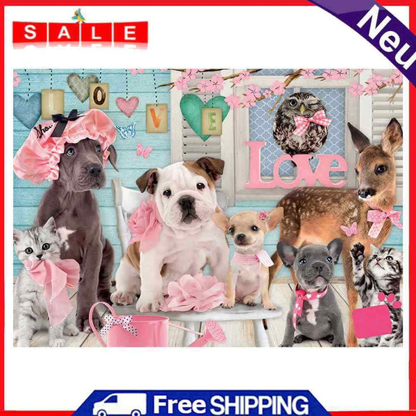 Diamond Painting Cat Dog Party Full Round Drill Picture of Rhinestone DIY Kits
