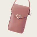 PU Leather Shoulder Messenger Bag Women Touch Screen Phone Pouch (Pink)