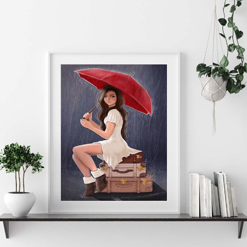Hand Painted DIY Umbrella Girl Oil Canvas Paint By Numbers Drawing Kit Orna