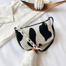 Plush Handbags Female Cow Print Shoulder Underarm Bag Chain Tote Purses (2)
