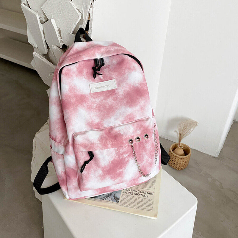 #A Casual Tie Dye Backpack Women Multi-layer Pockets Girl Knapsack Soft for Sh