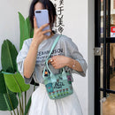 Women Canvas Bucket Shoulder Bag Graffiti Cute Cartoon Crossbody Handbag Pouch